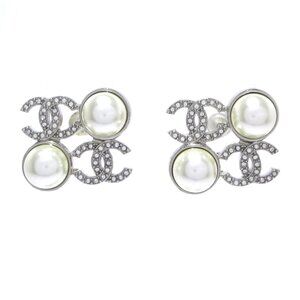 CHANEL Coco - Silver White Hardware Fake Pearl Rhinestones Earrings 864-072625